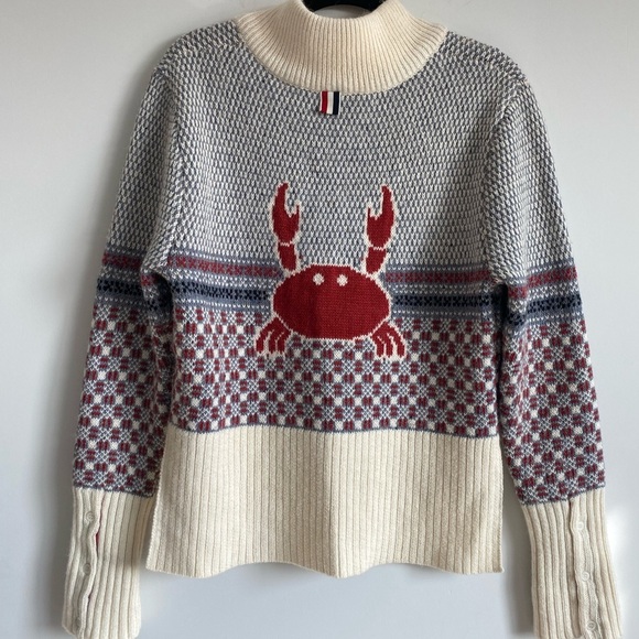 Thom Browne Crab Toy Icon Tweed V Neck Pullover - Picture 2 of 11
